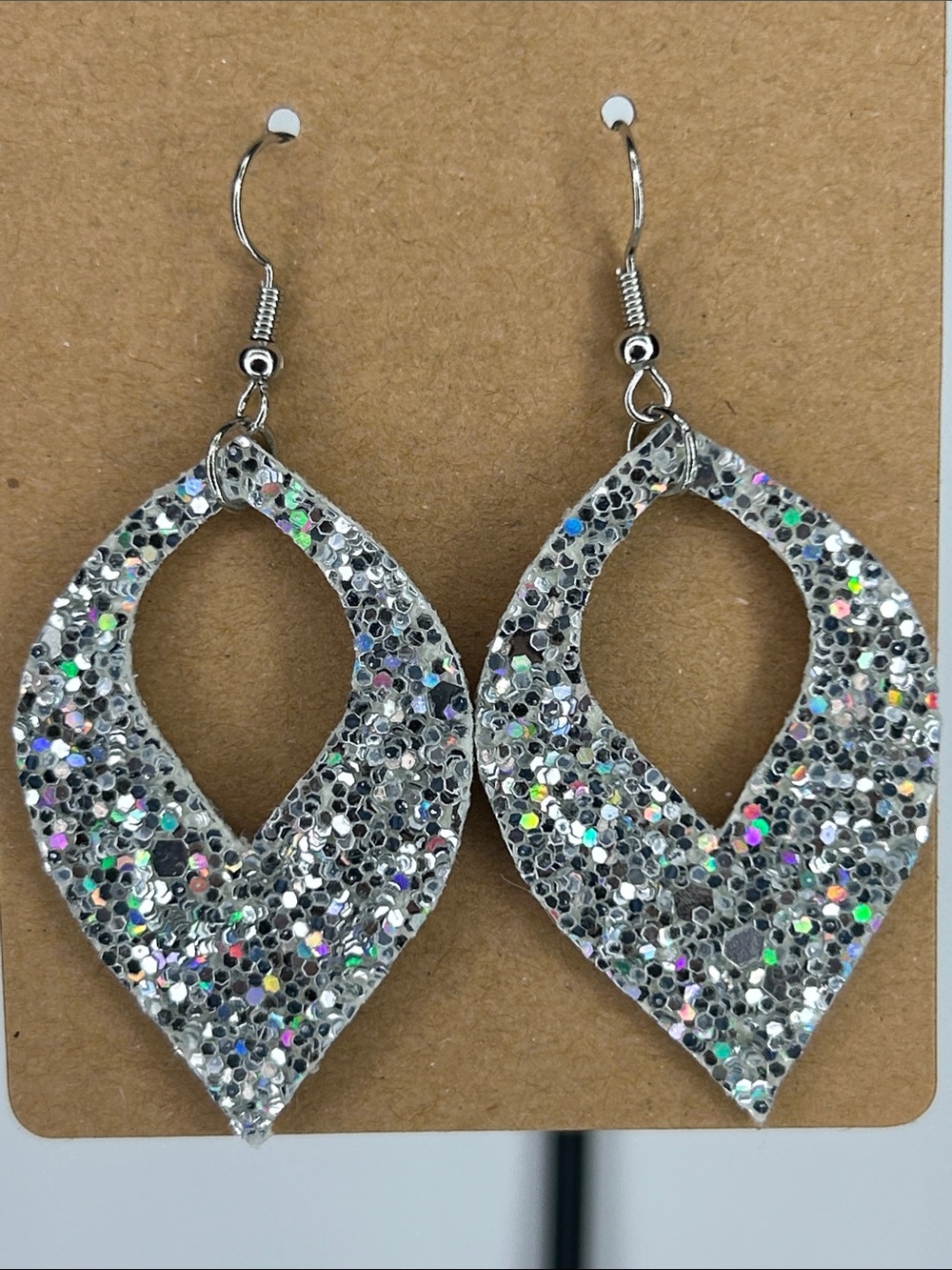 *LAST SET* Silver Sparkle Holographic Glitter Teardrop Earrings Fashion Jewelry